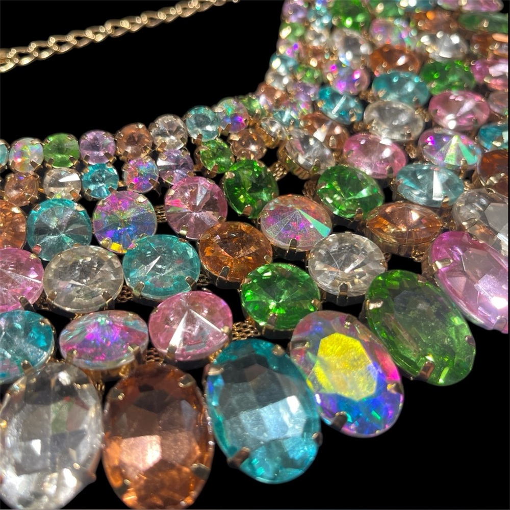 Bling Multi-Colored Jeweled Bib Collared Statement Costume Jewelry Necklace